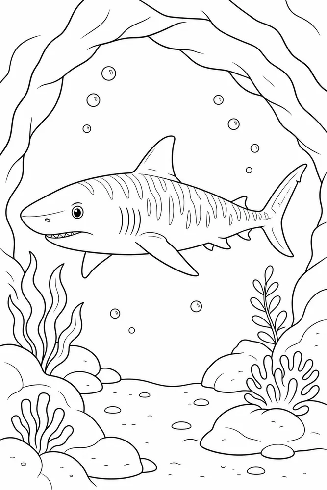 Tiger Shark Tiger Shark Underwater Cave coloring page