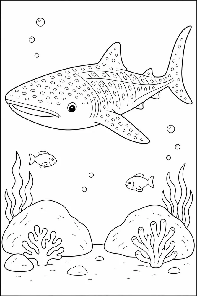 Whale Shark Coloring Pages preview: Whale Shark Whale Shark Ocean Floor Scene coloring page