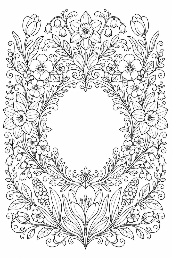 Adult Spring Spring Mandala Wreath coloring page