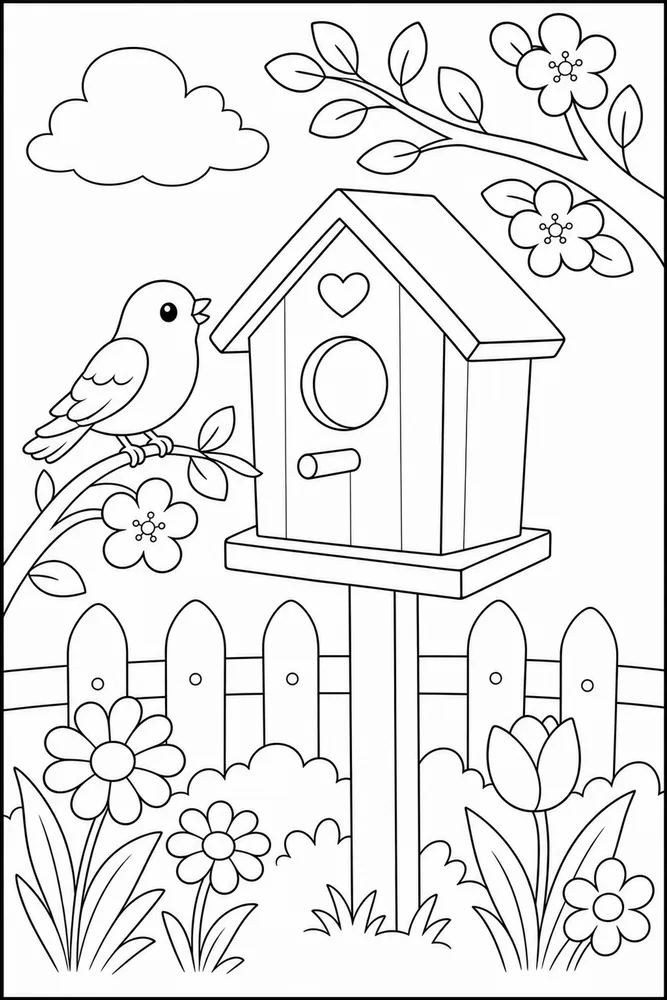 Easy Spring Easy Birdhouse coloring page
