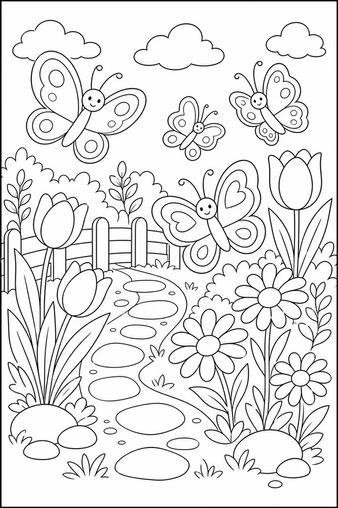 Easy Spring Easy Butterfly Garden coloring page