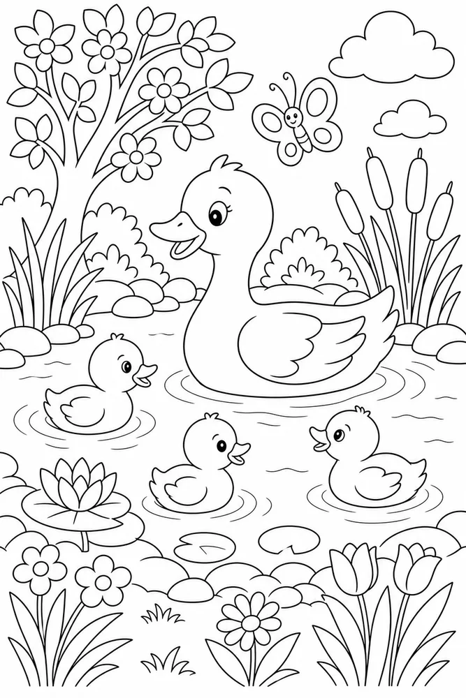 Easy Spring Easy Duck Pond coloring page