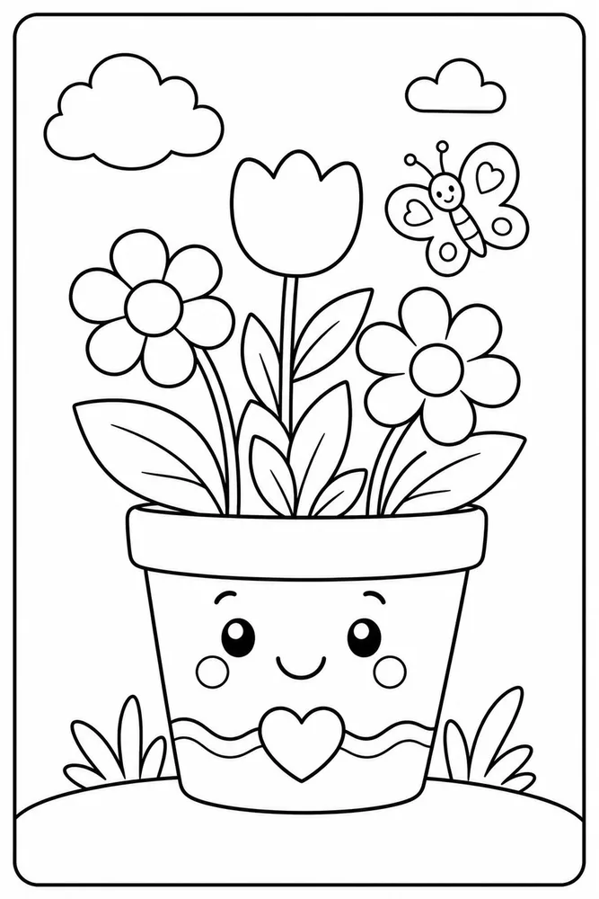 Easy Spring Easy Flower Pot coloring page