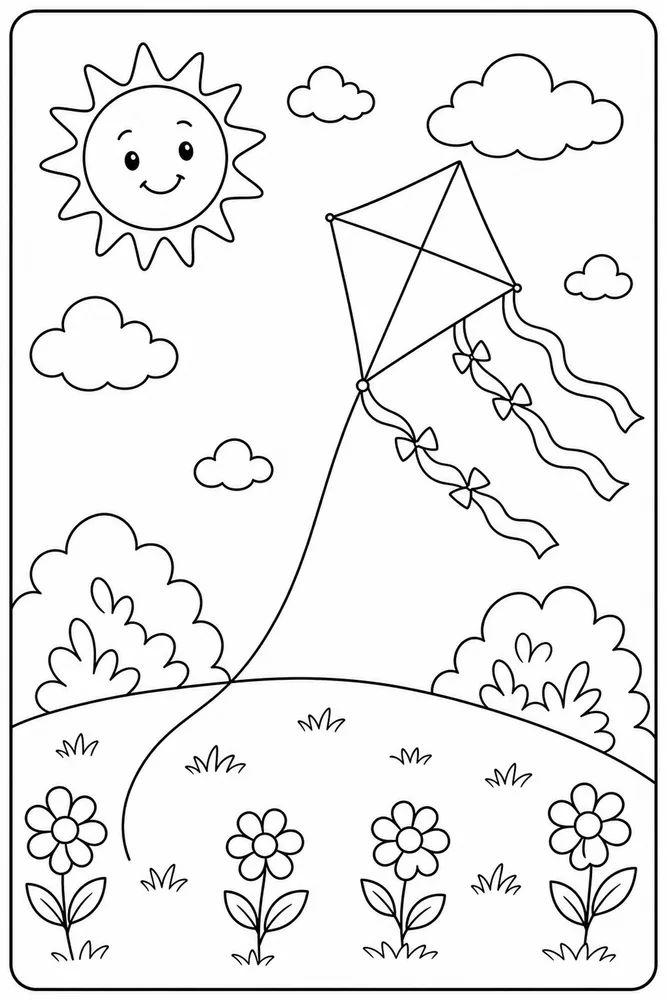 Easy Spring Easy Kite Hill coloring page