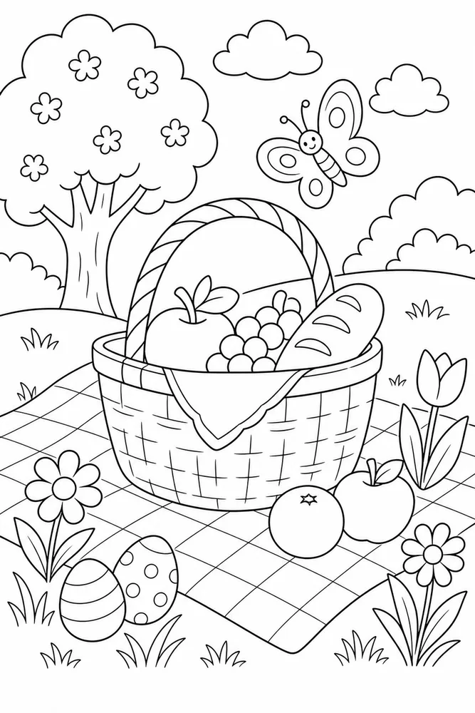 Easy Spring Easy Picnic Basket coloring page