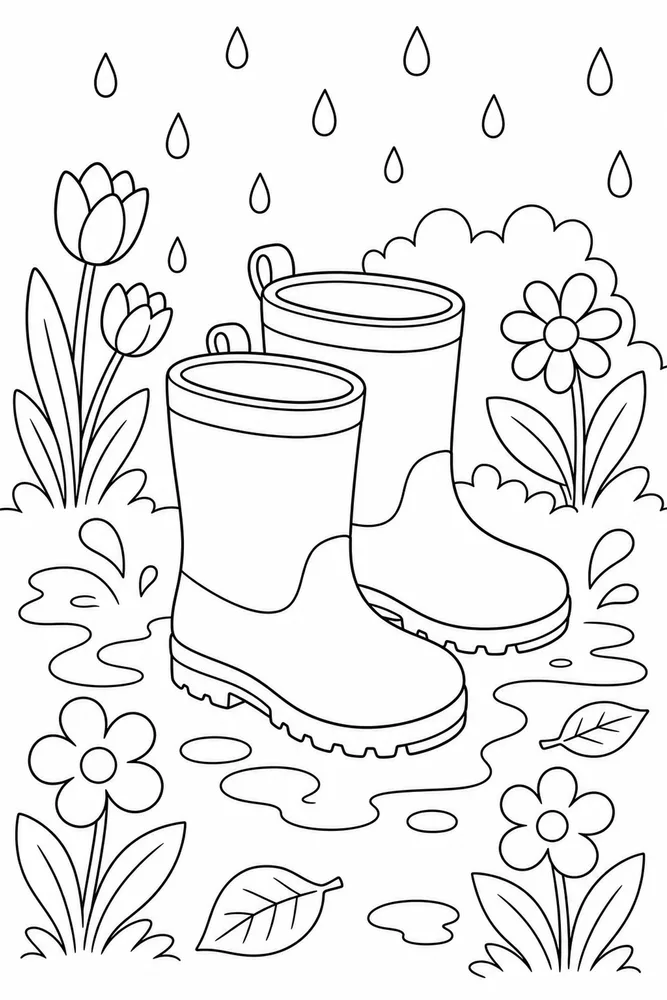 Easy Spring Easy Rain Boots coloring page