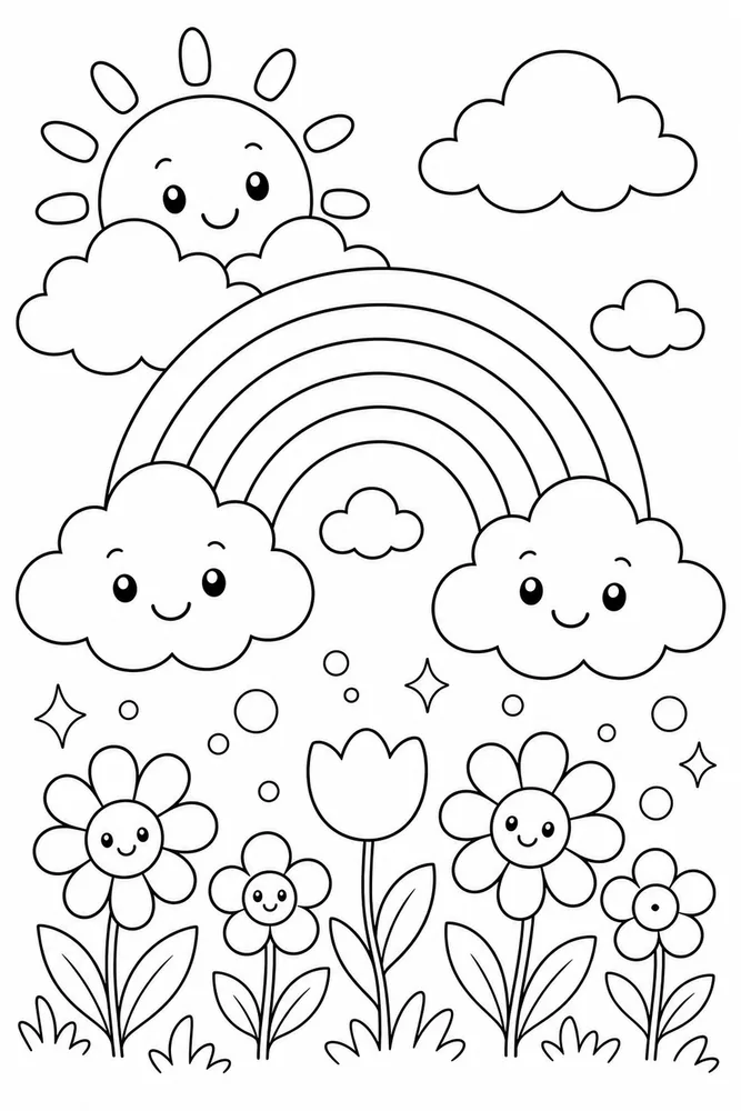 Easy Spring Easy Rainbow Clouds coloring page