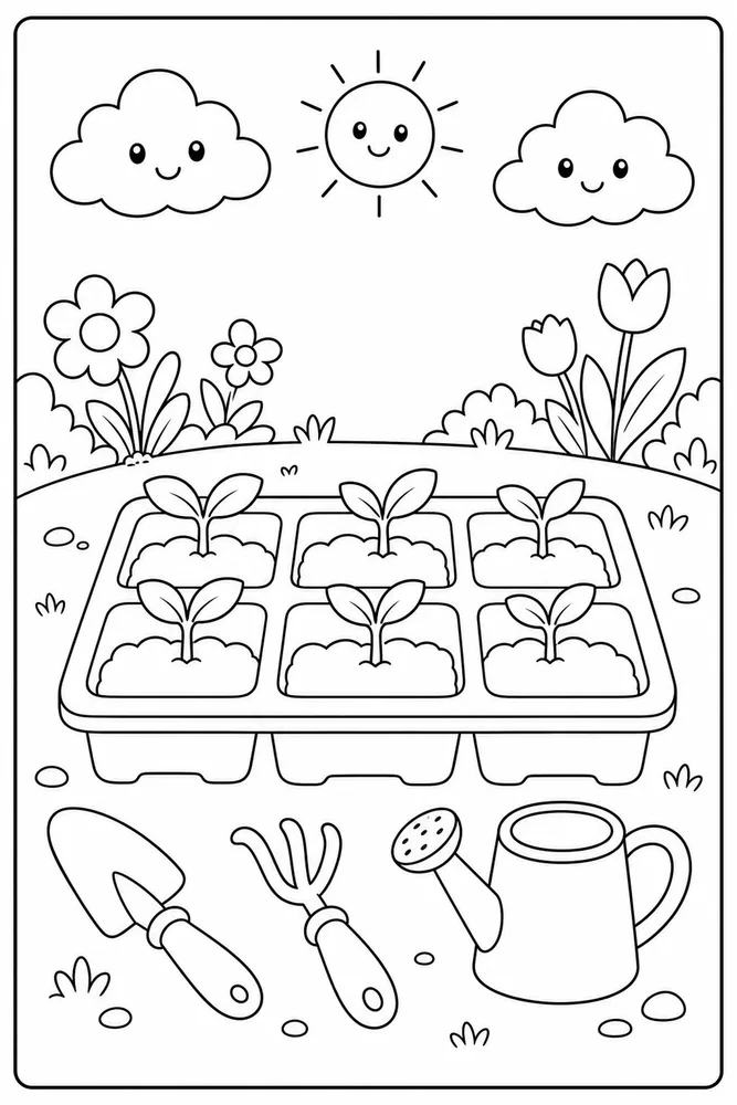 Easy Spring Easy Seedling Tray coloring page