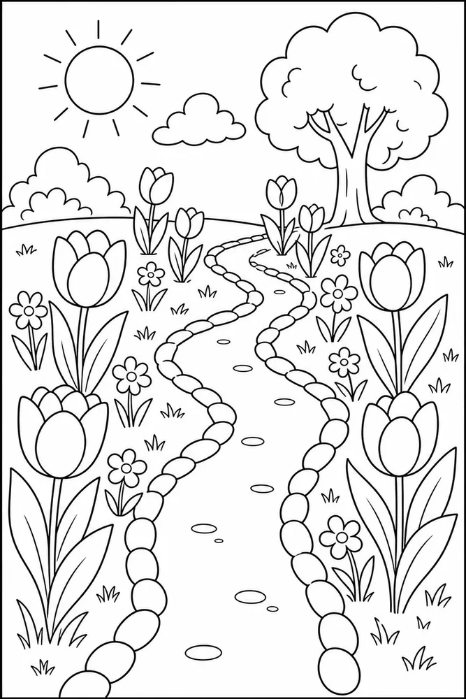 Easy Spring Easy Tulip Path coloring page
