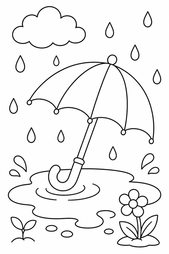 Easy Spring Easy Umbrella And Puddle coloring page