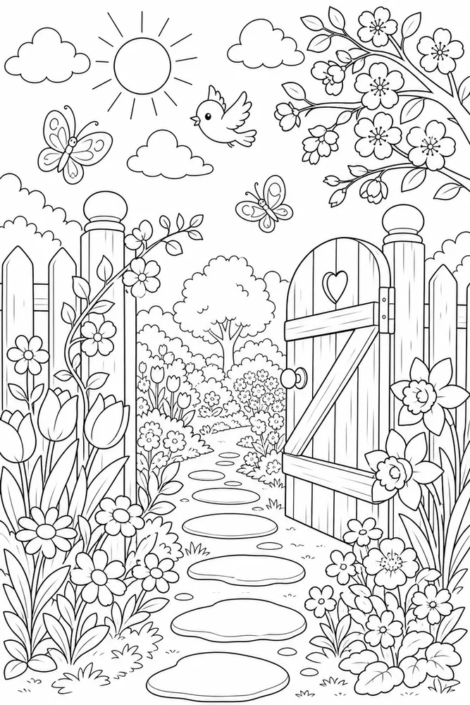 First Day Of Spring Garden Gate Opening coloring page