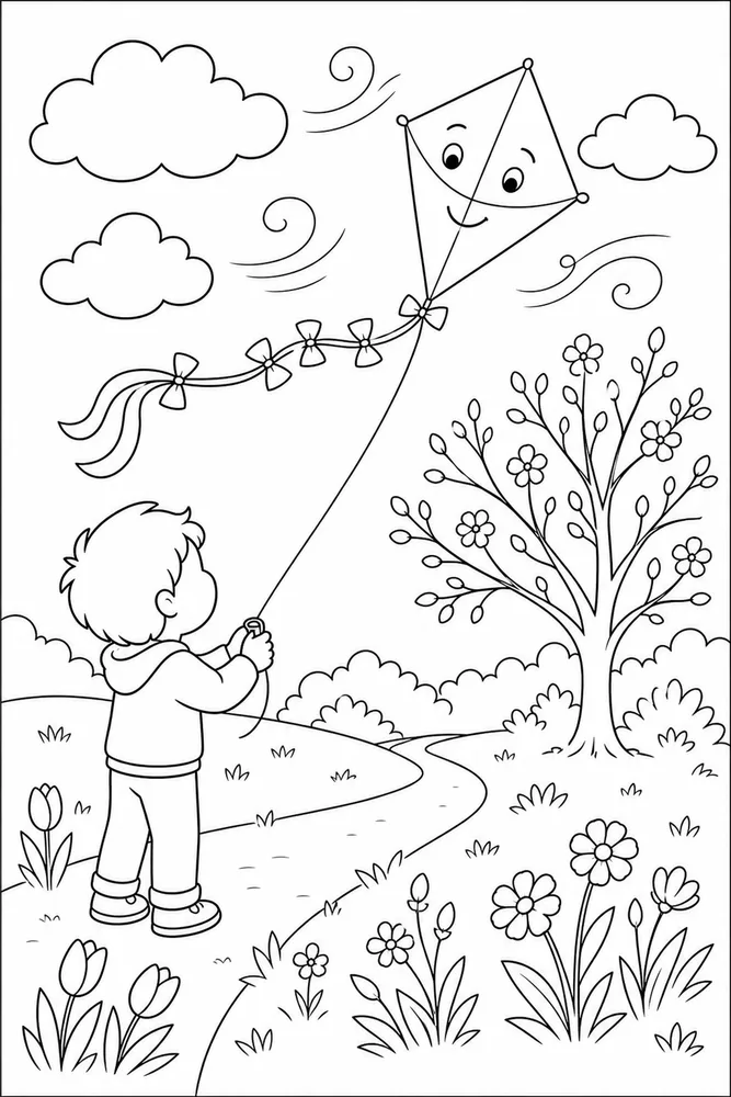 First Day Of Spring Kite On First Warm Day coloring page