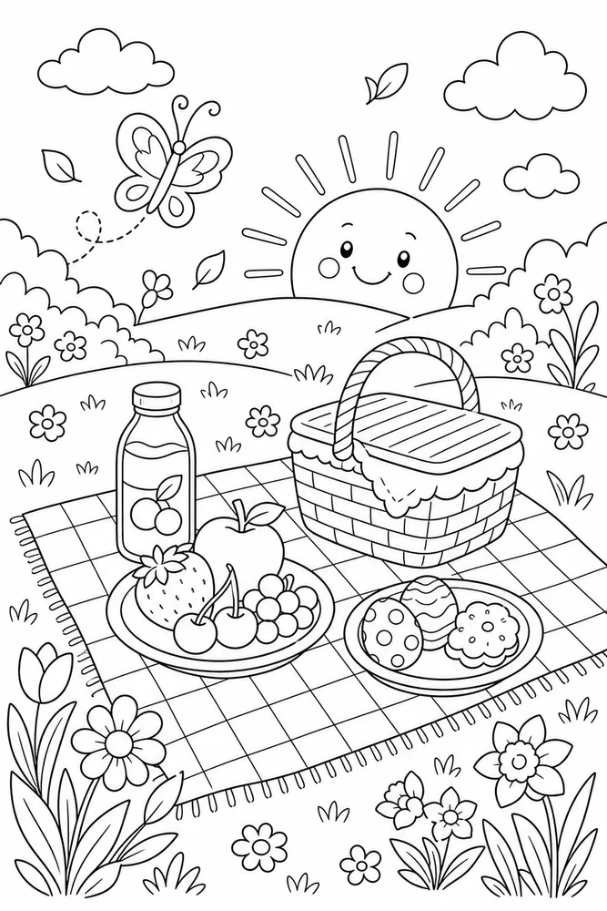 First Day Of Spring Spring Picnic Setup coloring page