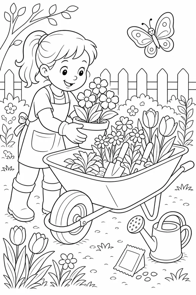 Hello Spring Hello spring activity scene coloring page