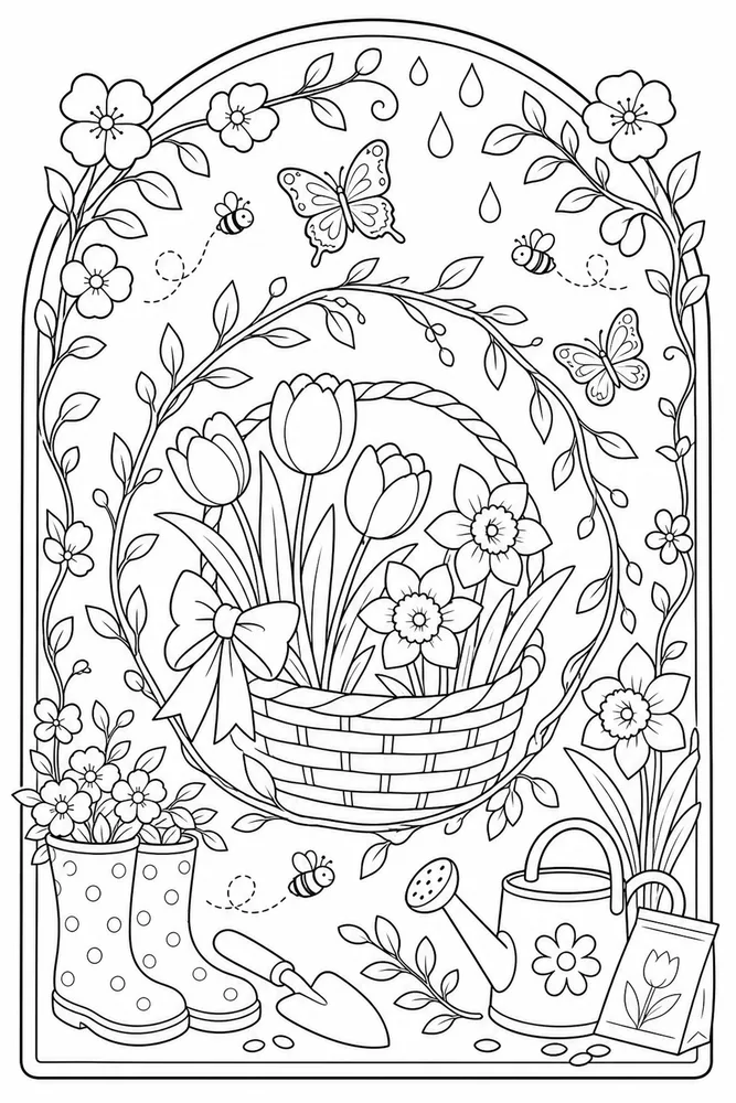 Hello Spring Hello spring decorative border coloring page