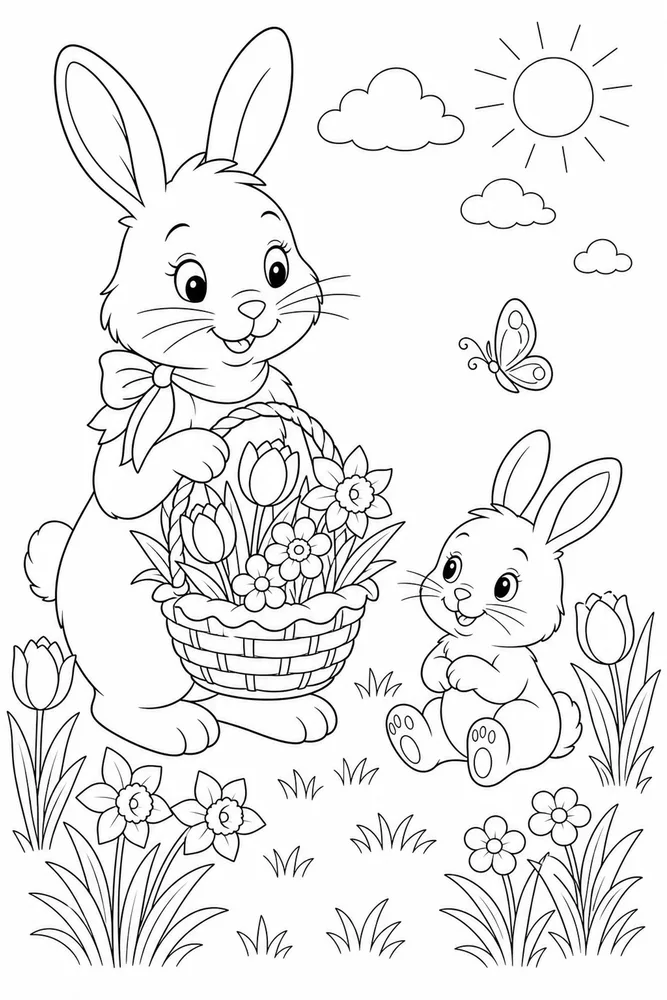 Hello Spring Hello spring family scene coloring page