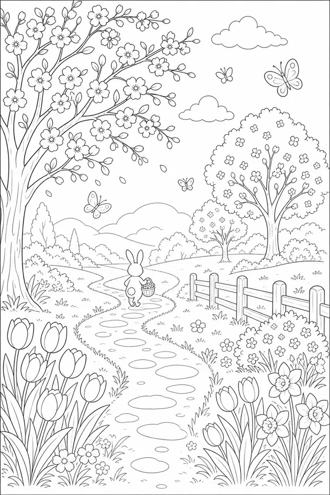 Hello Spring Hello spring outdoor path coloring page