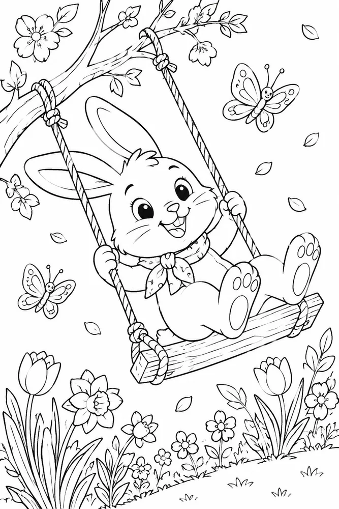 Hello Spring Hello spring playful pose coloring page