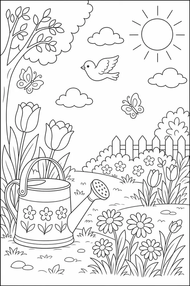 Hello Spring Hello spring simple scene coloring page