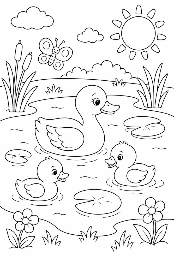 Preschool Spring Duck Pond Shapes coloring page