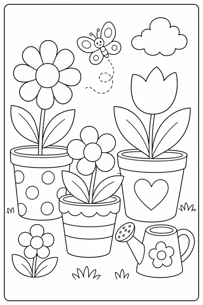 Preschool Spring Flower Pot Shapes coloring page