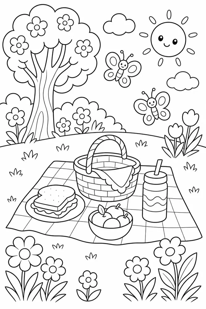 Preschool Spring Picnic Blanket Shapes coloring page