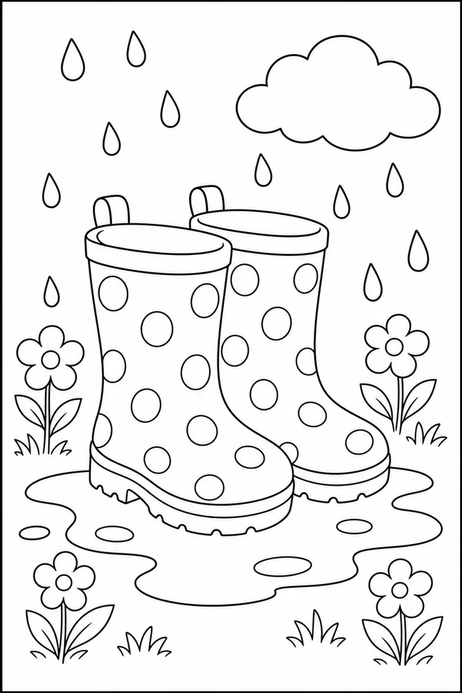 Preschool Spring Rain Boot Pair coloring page