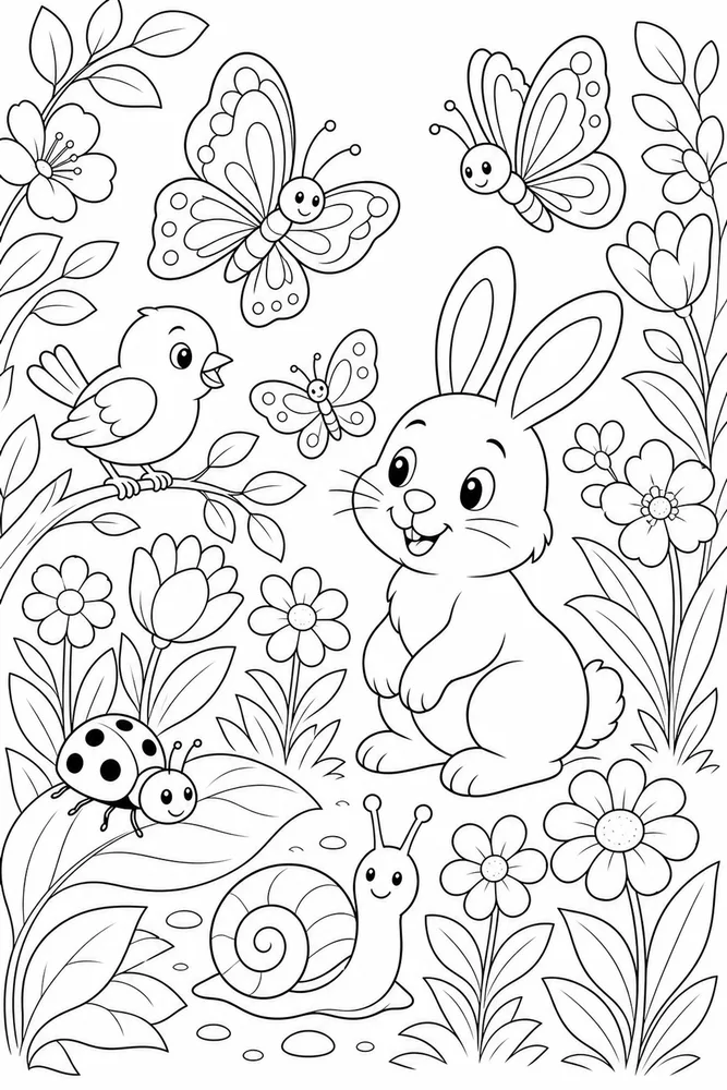Spring Animals Butterfly Garden coloring page