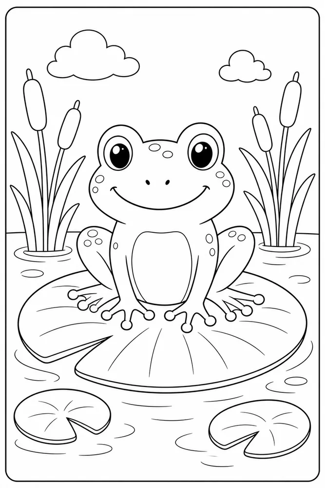 Spring Animals Frog Lily Pad coloring page