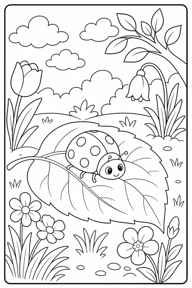 Spring Animals Ladybug Leaf coloring page