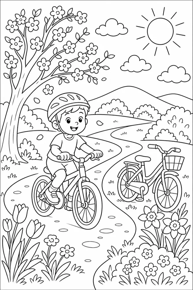Spring Break Bike Ride Path coloring page