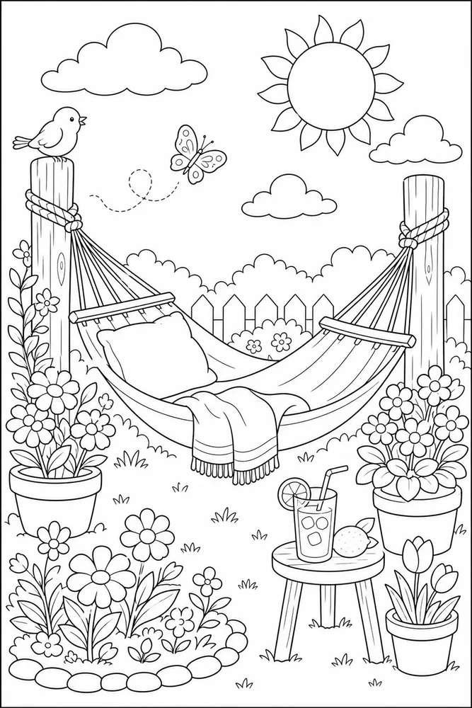 Spring Break Garden Hammock coloring page