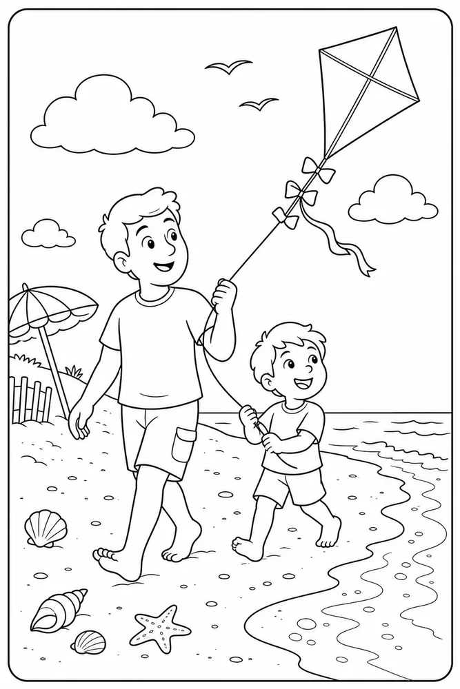 Spring Break Kite Beach Walk coloring page