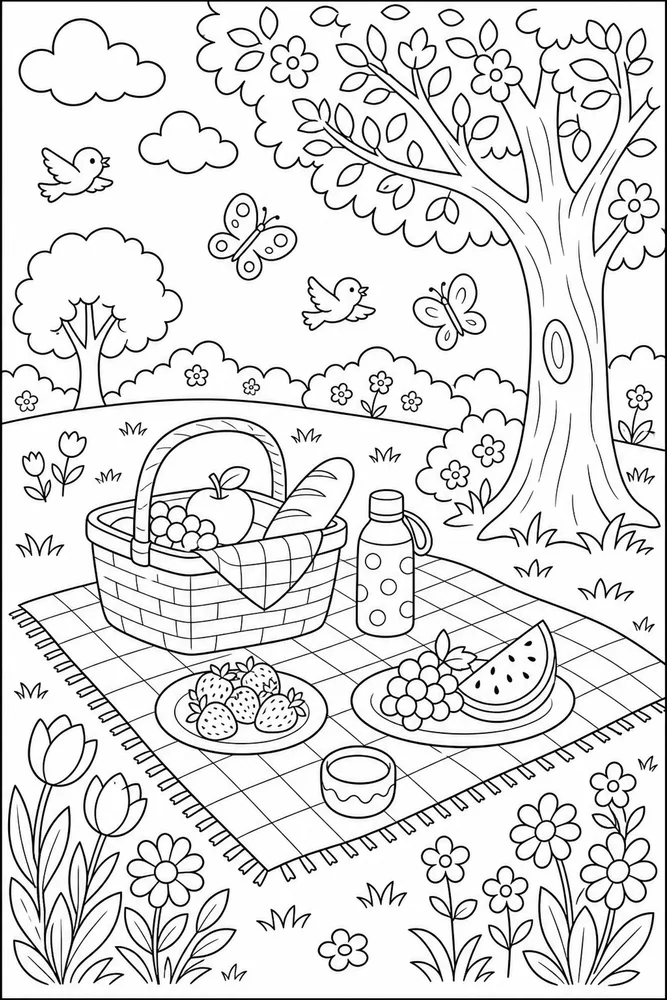Spring Break Park Picnic Blanket coloring page