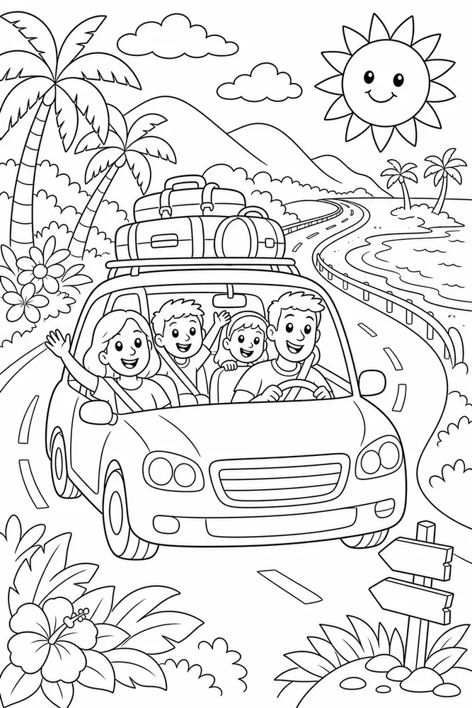 Spring Break Road Trip Car Generic coloring page