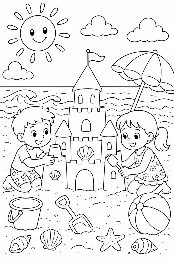 Spring Break Sandcastle Day coloring page