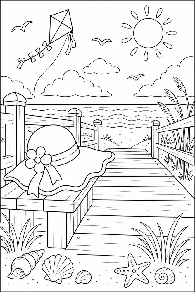 Spring Break Sun Hat Boardwalk coloring page