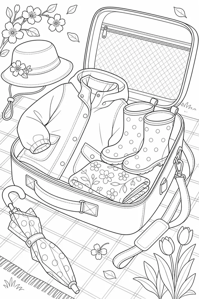 Spring Clothes Spring clothes activity scene coloring page
