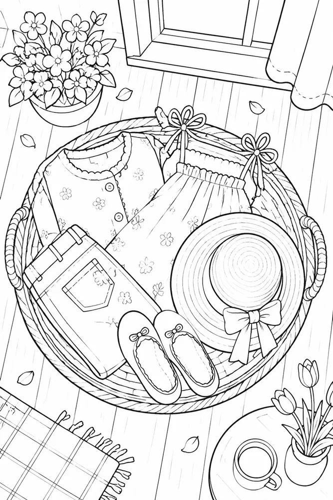 Spring Clothes Spring clothes cozy indoor moment coloring page