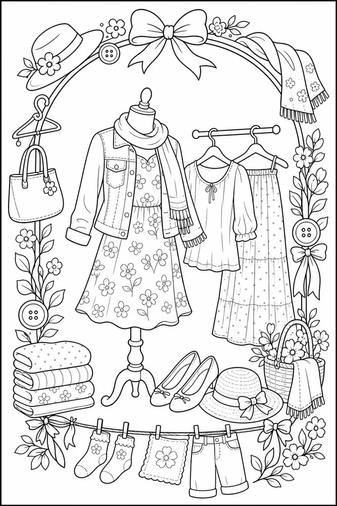 Spring Clothes Spring clothes decorative border coloring page