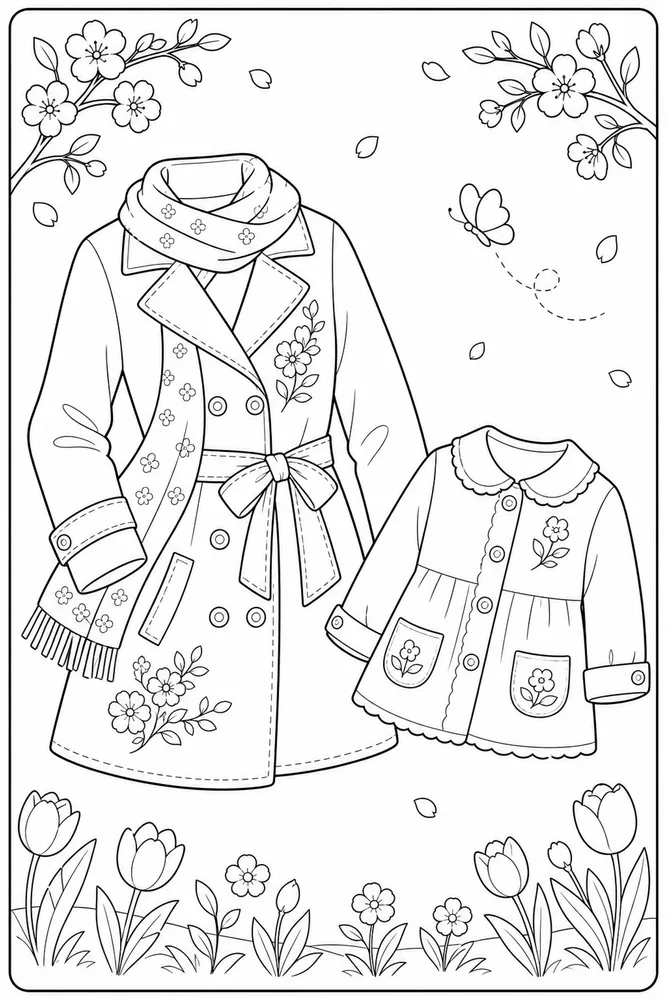 Spring Clothes Spring clothes family scene coloring page