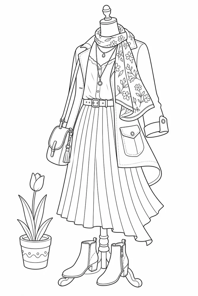Spring Clothes Coloring Pages preview: Spring Clothes Spring clothes front portrait coloring page
