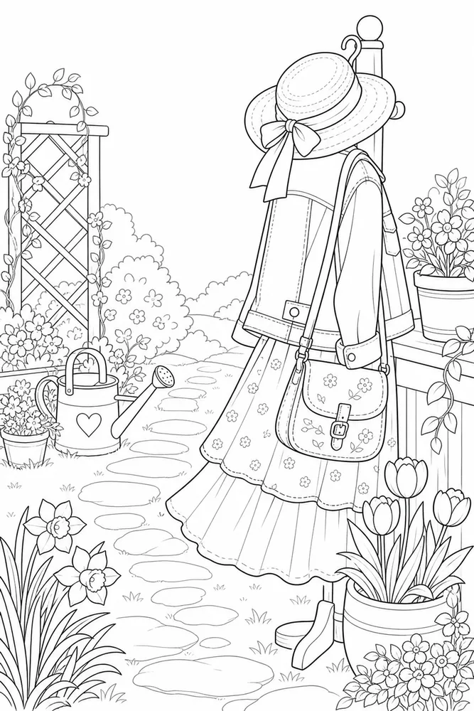 Spring Clothes Spring clothes garden setting coloring page