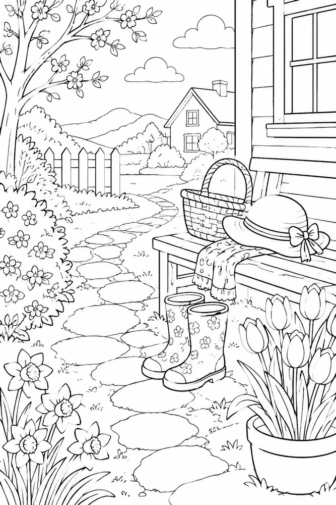 Spring Clothes Spring clothes habitat background coloring page