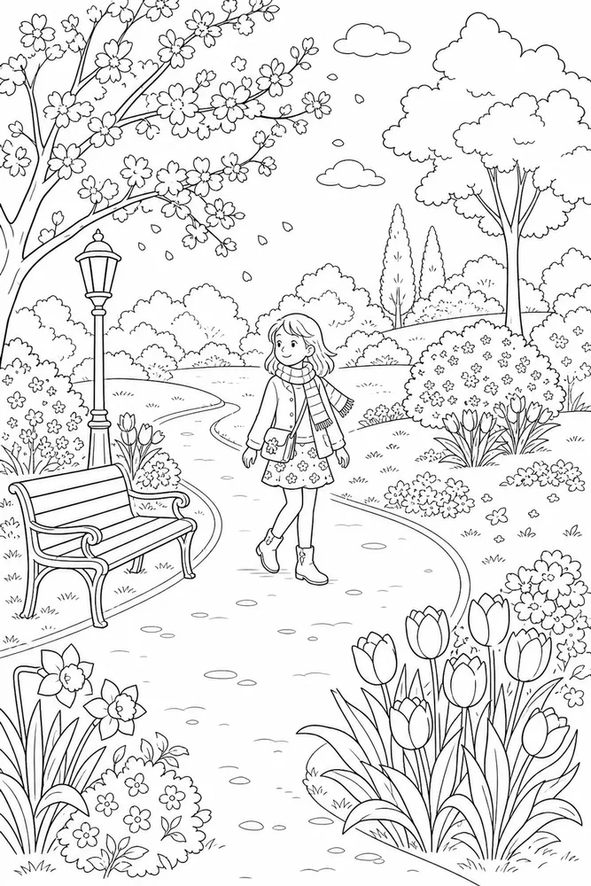 Spring Clothes Spring clothes outdoor path coloring page