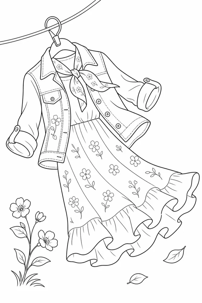 Spring Clothes Spring clothes playful pose coloring page