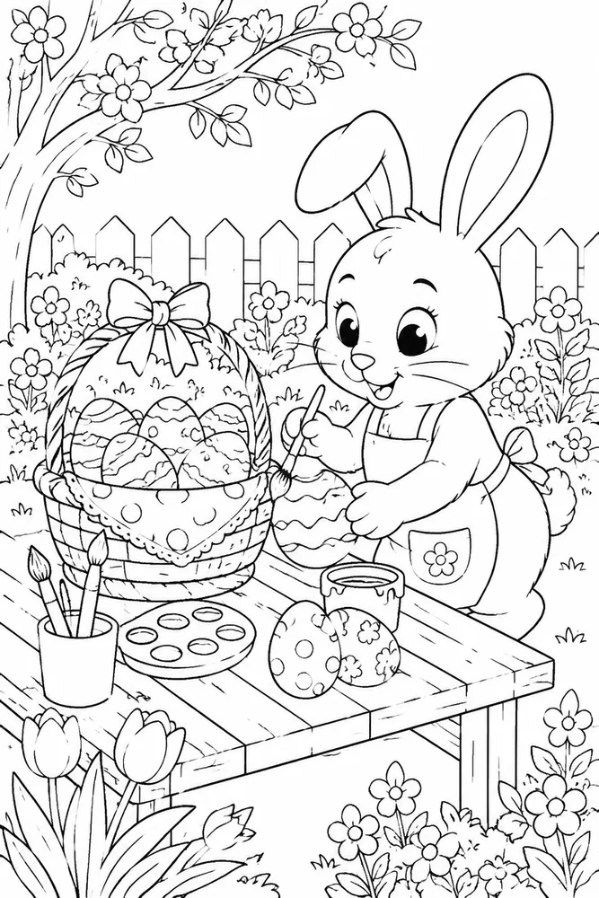 Spring Easter Spring easter activity scene coloring page