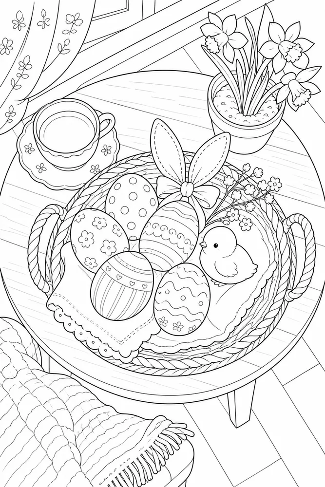 Spring Easter Spring easter cozy indoor moment coloring page