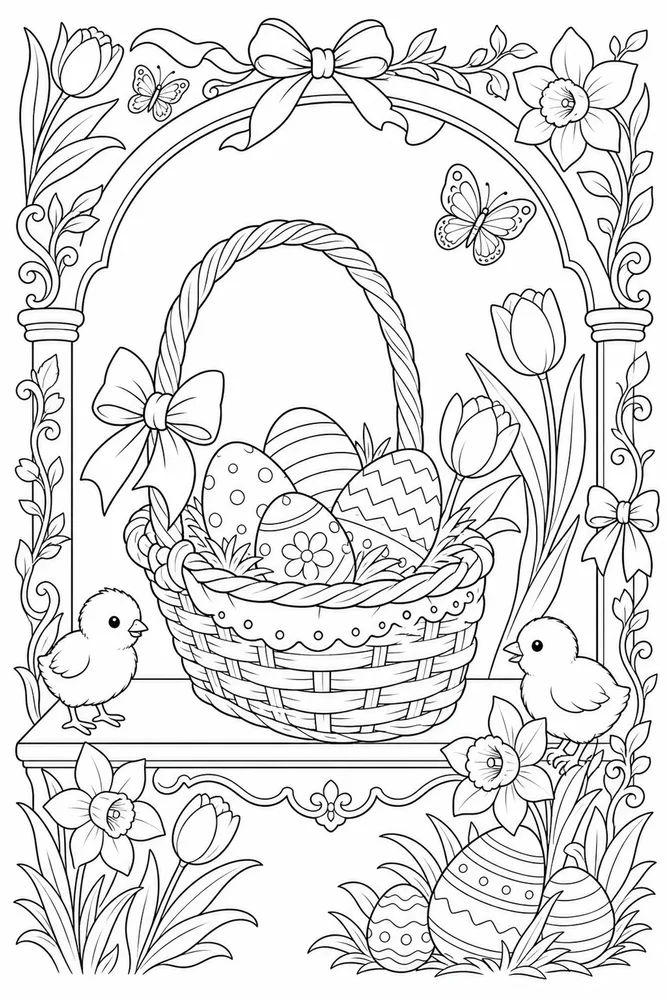 Spring Easter Spring easter decorative border coloring page