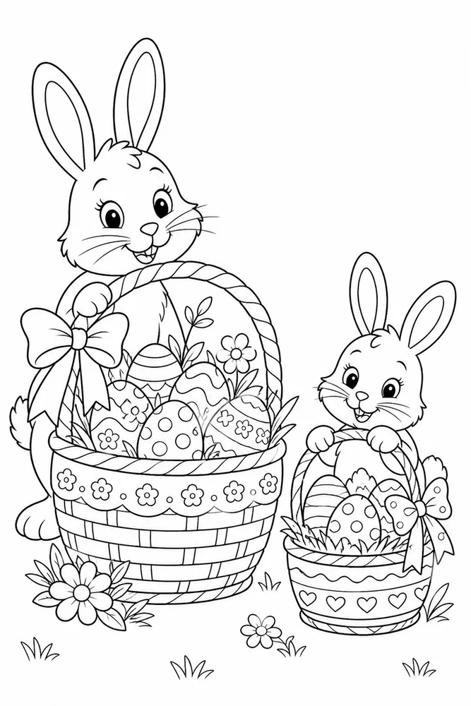 Spring Easter Spring easter family scene coloring page